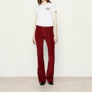 MAJE 40 L 30 Bordeaux Maroon corduroy pants, long flare cut. Slim fit